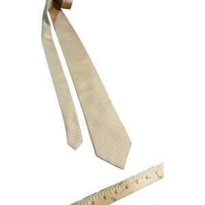 BCBG Attitude Mens Silk Tie Beige Geometric Dotted Hand Sewn Necktie